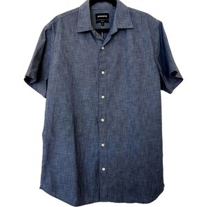 Bonobos Riviera Short Sleeve Shirt Large Long Athletic Fit Blue Chambray